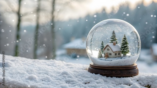 Snow globe with a house covered in snow