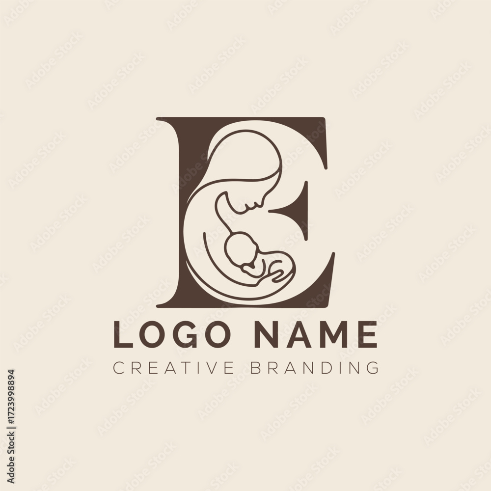 Obraz premium Letter E mother and child care logo