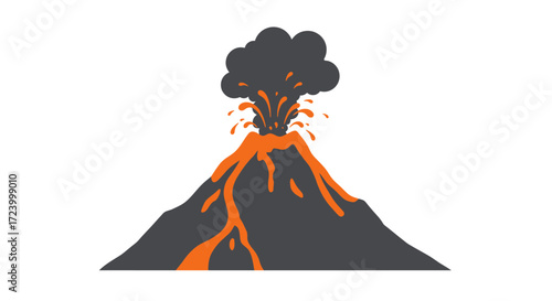 Cartoon Volcano Eruption with Lava and Smoke.