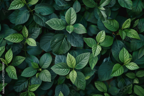 close up horizontal image of green leaves pattern background