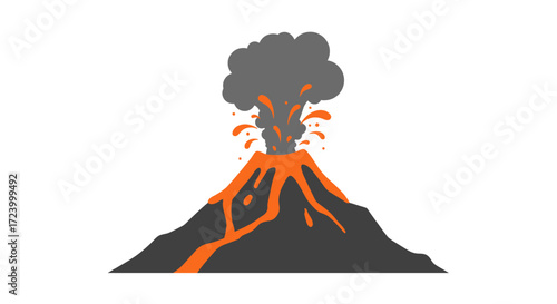 Cartoon Volcano Eruption with Lava and Smoke Illustration.