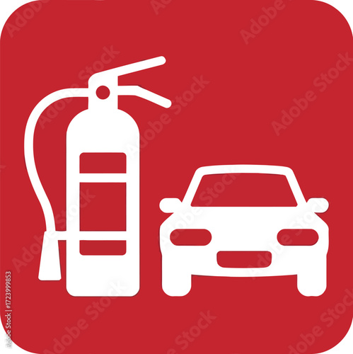 Car safety with fire extinguisher icon for protection and emergency preparedness