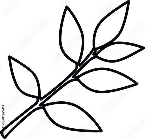 Vector Branch with leaves simple botanical outline silhouette design