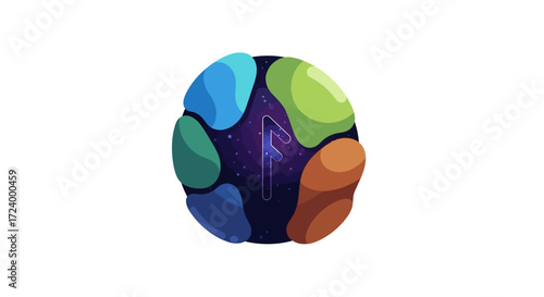 Mystical fantasy orb with colorful gems and a glowing rune.