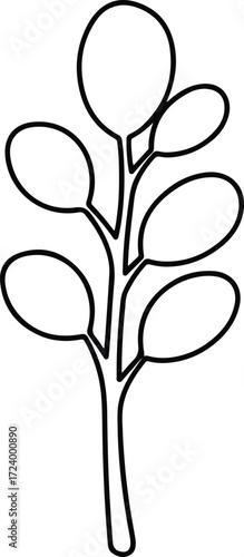 Vector eucalyptus branch leaves black outline minimalist silhouette design