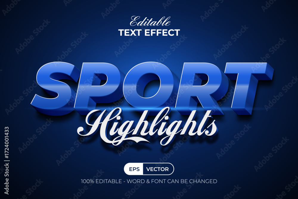 Obraz premium Sport New Text Effect Blue 3D Modern Style. Editable Text Effect.
