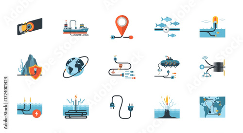 Network Infrastructure Icons - Connectivity, Data Flow, and Global Communication.