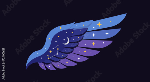 Night Sky Wing Design with Stars and Moon.