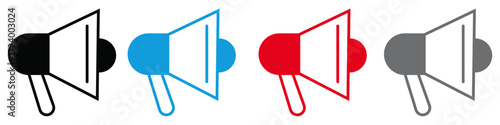 Loud speaker icon set with red, blue, black and gray color | Editable modern icon of sound system, audio speaker, amplifier for web, mobile app, development