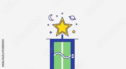 Portal to another dimension, star, door, space, adventure, imagination.