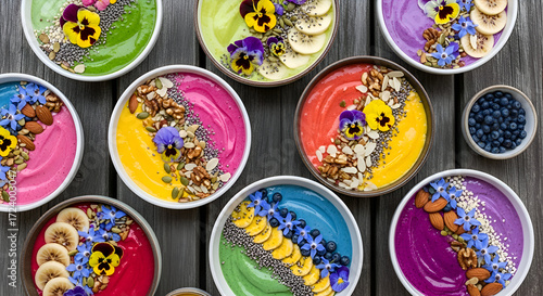Wallpaper Mural Colorful Superfood Smooth Bowls Adorned With Flowers, Nuts, Berries, and Seeds Torontodigital.ca