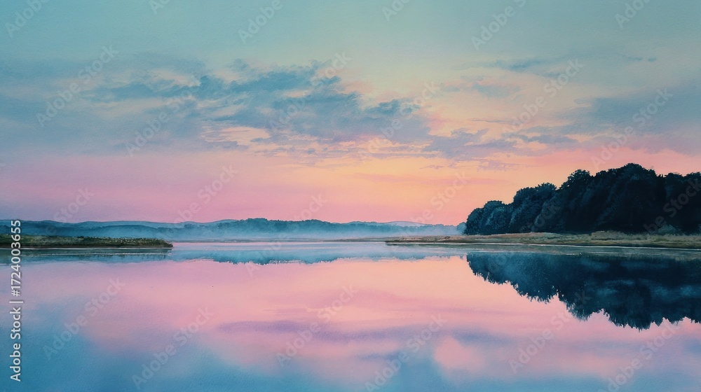 Fototapeta premium Serene sunrise over tranquil lake