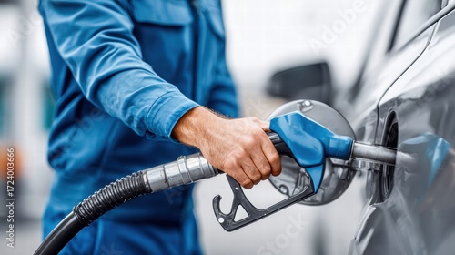 Person filling up a car with gasoline at a gas station
