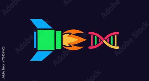 Rocket DNA fusion concept symbolizes scientific innovation and progress.