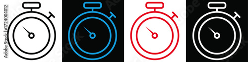Free Download Stopwatch icons with red, blue, black and white color | Modern icon of timer, time, start-up, clock for web, development, mobile app, presentation - GFXLoad