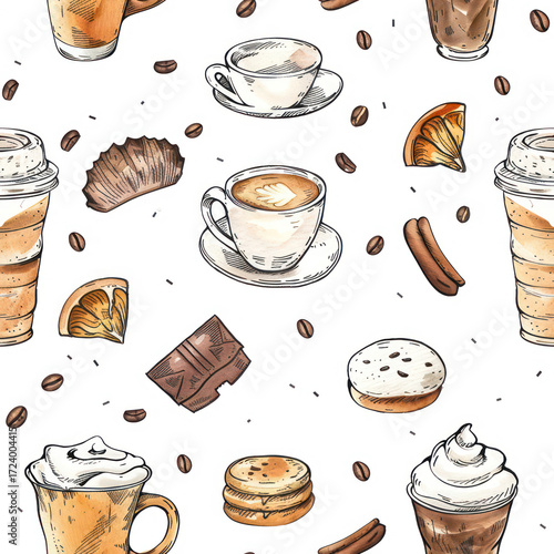 Seamless Coffee Pattern. Modern Coffee Beans and Cup Seamless Design. Minimalist Coffee Pattern for Packaging and Branding