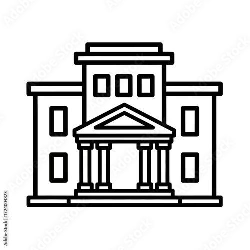 Line drawing of a classical style building.