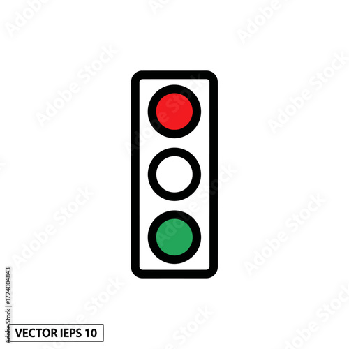 Simple traffic light icon with red, white, and green lights.