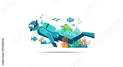 Scuba Diver Exploring Underwater World with Marine Life.