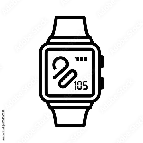 Line art illustration of a smartwatch displaying fitness data.
