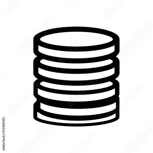Stack of coins icon, line art, financial symbol.