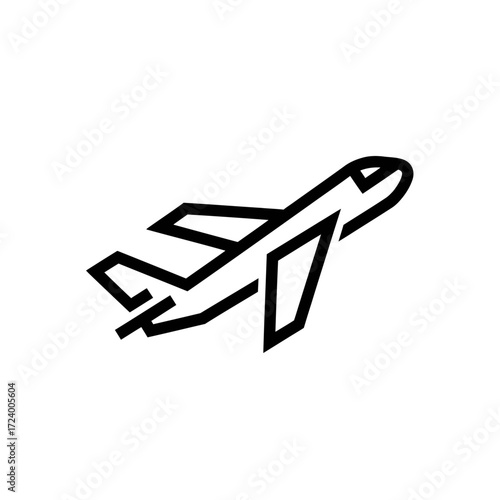 A line drawing of a plane taking off.