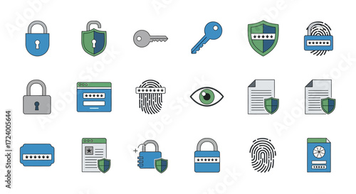 Security Icons - Digital Protection and Access Control Elements.