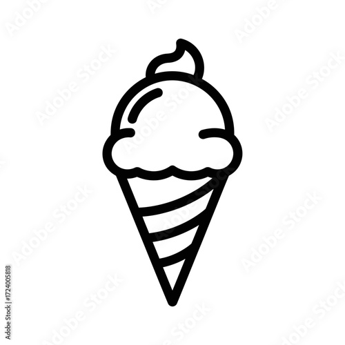 Ice cream cone with swirl and whipped cream topping.