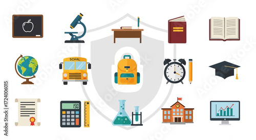 Set of School and Education Flat Design Vector Icons.