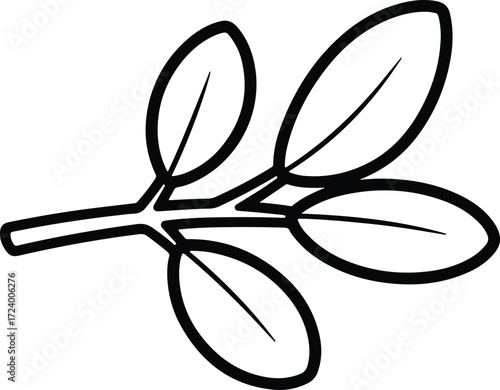 Vector sprig with leaves isolated on white background silhouette design