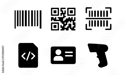 Barcode and qr code icon set for modern technology and digital applications
