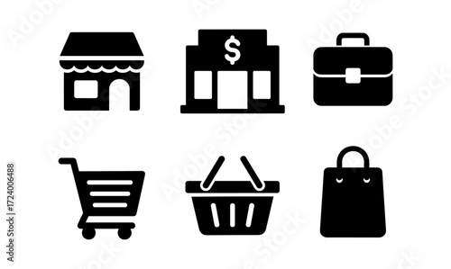 Shopping essentials vector set featuring icons for retail and e-commerce design needs