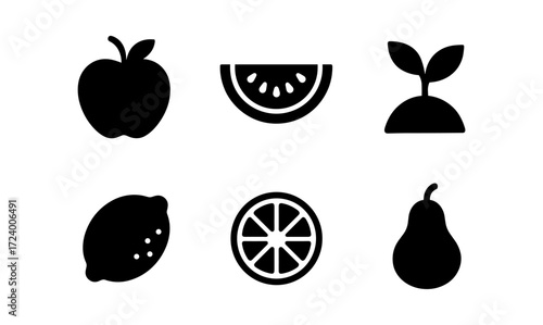 Minimalist fruit and plant icons collection for design projects
