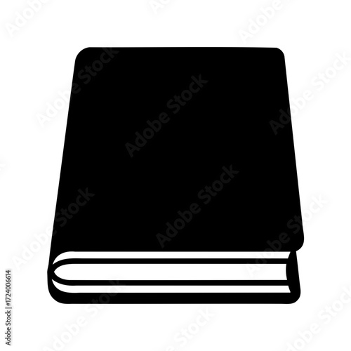 Simple silhouette illustration of a closed book with black cover design