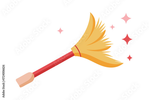 Soft yellow feather duster radiates cleanliness with sparkling stars on transparent backdrop
