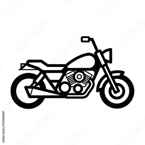 Line art drawing of a classic motorcycle.