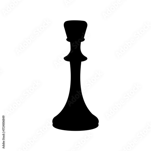 Simple black silhouette of a chess queen piece on a white background
