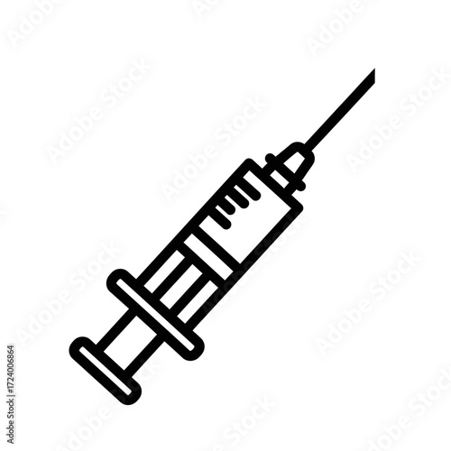 A line drawing of a medical syringe.