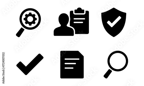 Inspection icons set for quality assurance and documentation design