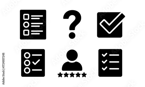 Essential icons set for task management and review processes - checklist, question mark, review, and rating symbols