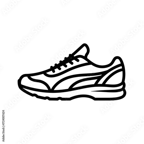Outline drawing of a running shoe, side view.