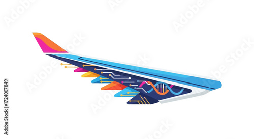 Stylized Airplane Wing with DNA and Circuit Board Design.