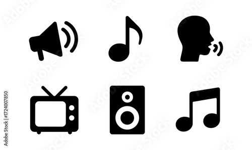 Broadcast and music icon set for media and communication design projects