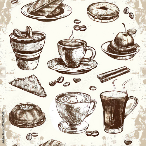 Seamless Coffee Pattern. Modern Coffee Beans and Cup Seamless Design. Minimalist Coffee Pattern for Packaging and Branding