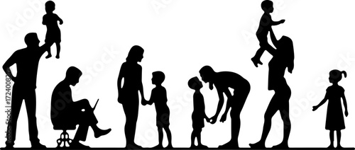 Family with Children Silhouette Collection Vector Bundle