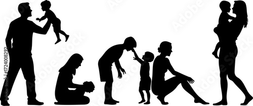 Family with Children Silhouette Collection Vector Bundle