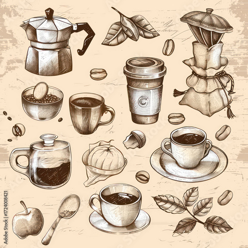 Seamless Coffee Pattern. Modern Coffee Beans and Cup Seamless Design. Minimalist Coffee Pattern for Packaging and Branding