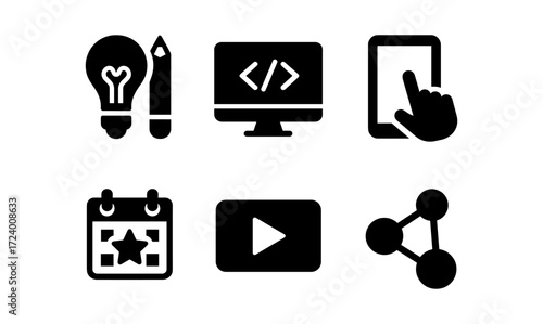 Creative design icons set for digital media and web development