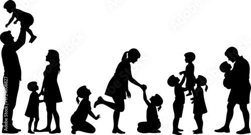 Family with Children Silhouette Collection Vector Bundle