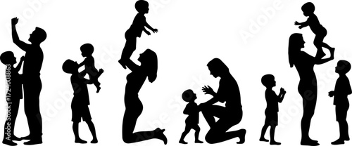 Family with Children Silhouette Collection Vector Bundle